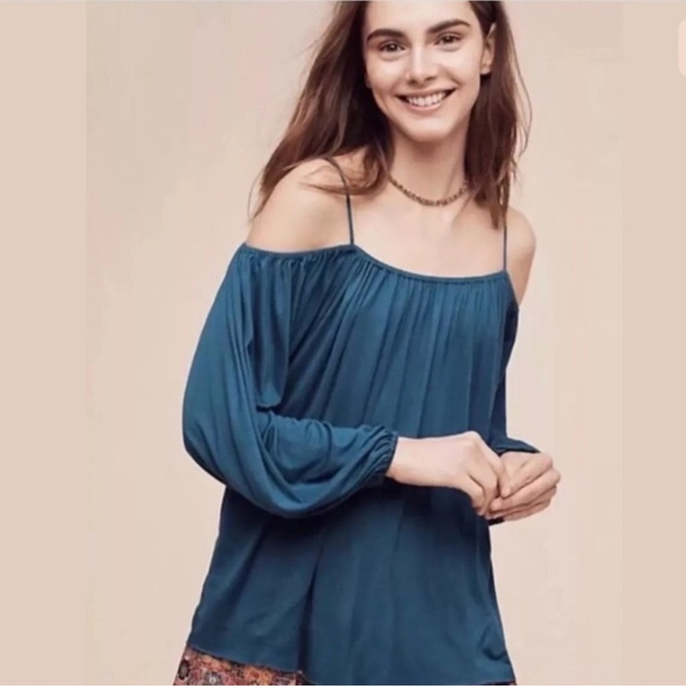 Bailey 44 Anthropologie Taven Off Shoulder Teal Long Sleeve Top Shirt Small S